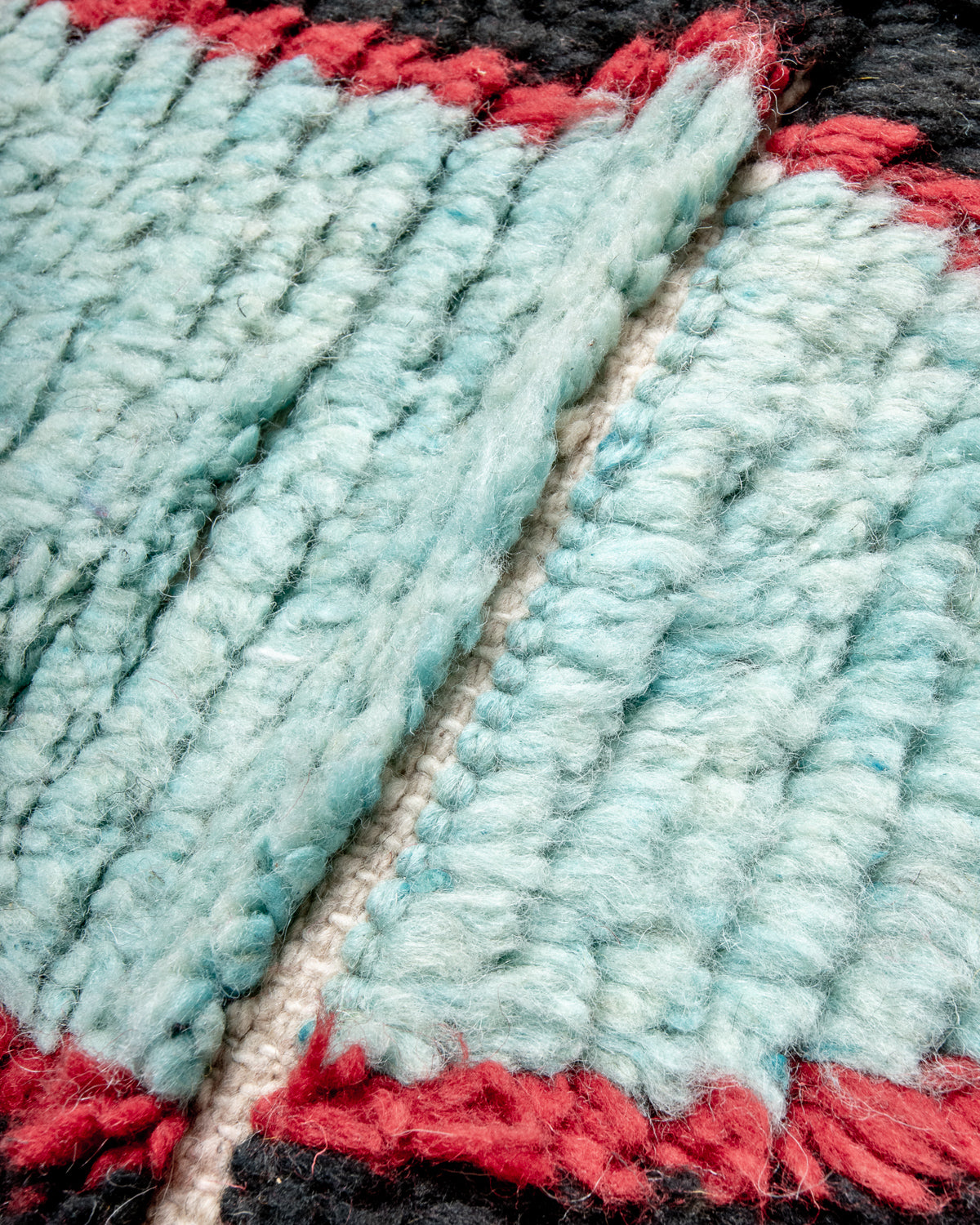 Modern, designer, handcrafted Berber rug from Morocco. Vintage carpet with beautiful colours and patterns and fluffy texture.